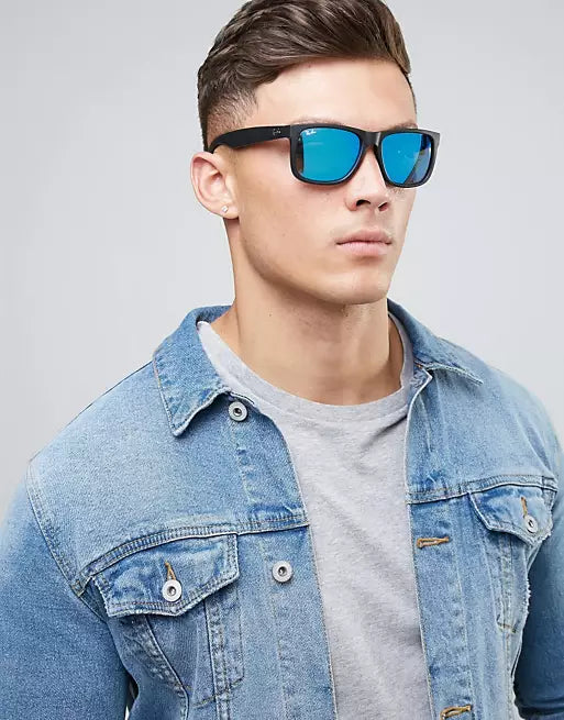 RB4165 JUSTIN sunglasses - Matte Rubber Black/Blue Flash Mirror