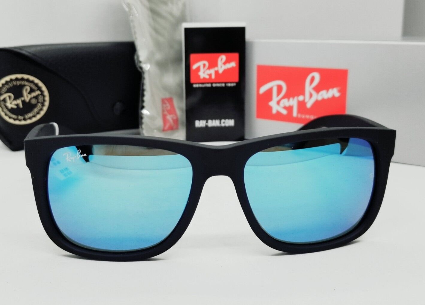 RB4165 JUSTIN sunglasses - Matte Rubber Black/Blue Flash Mirror