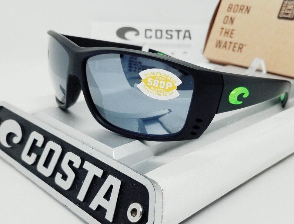 Costa Del Mar CAT CAY sunglasses - Matte Black (Green Logo)/Silver Mirror 580P