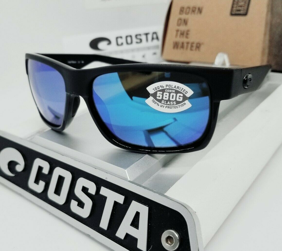 Costa Del Mar Half Moon Sunglasses - Shiny Black/Blue Mirror 580G