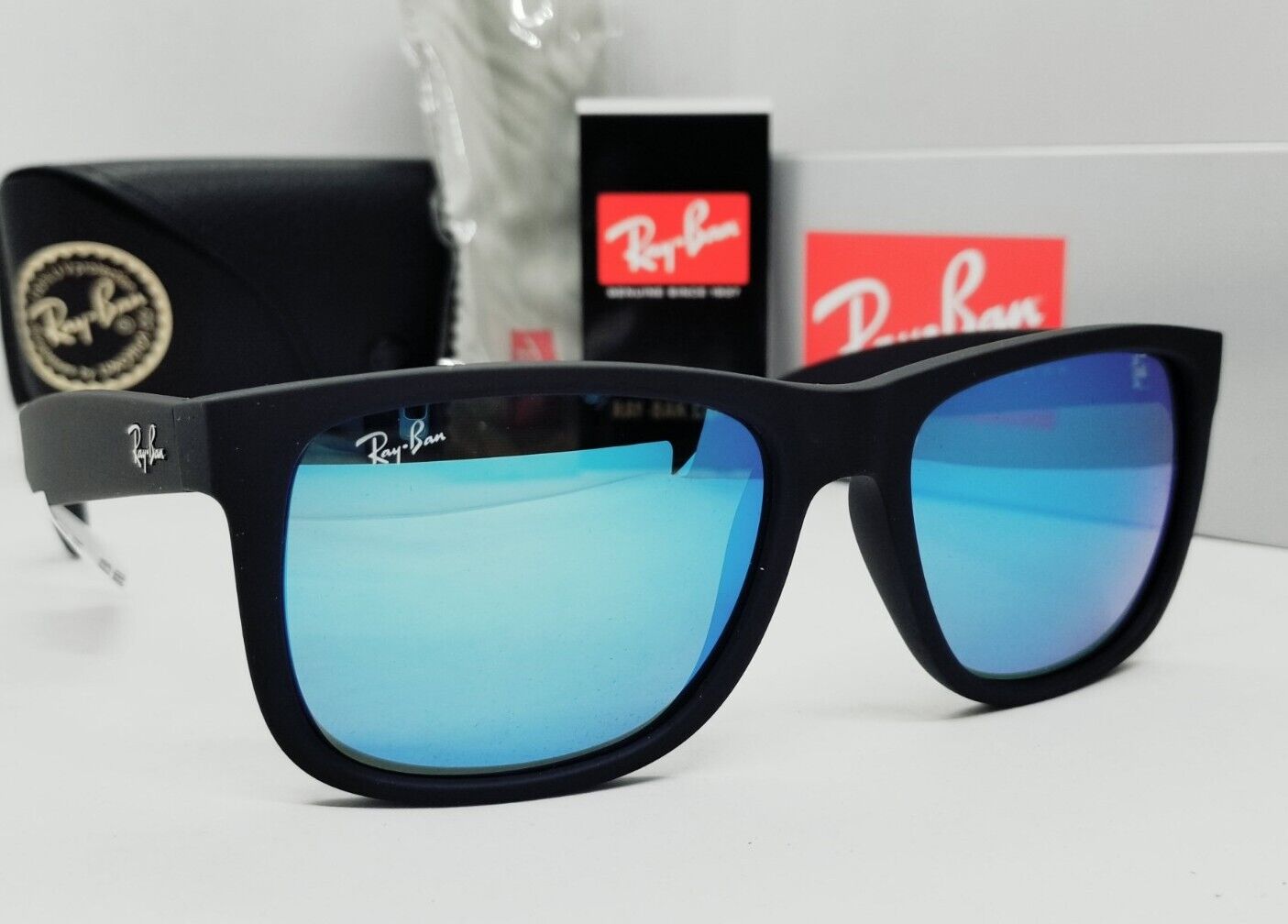 RB4165 JUSTIN sunglasses - Matte Rubber Black/Blue Flash Mirror