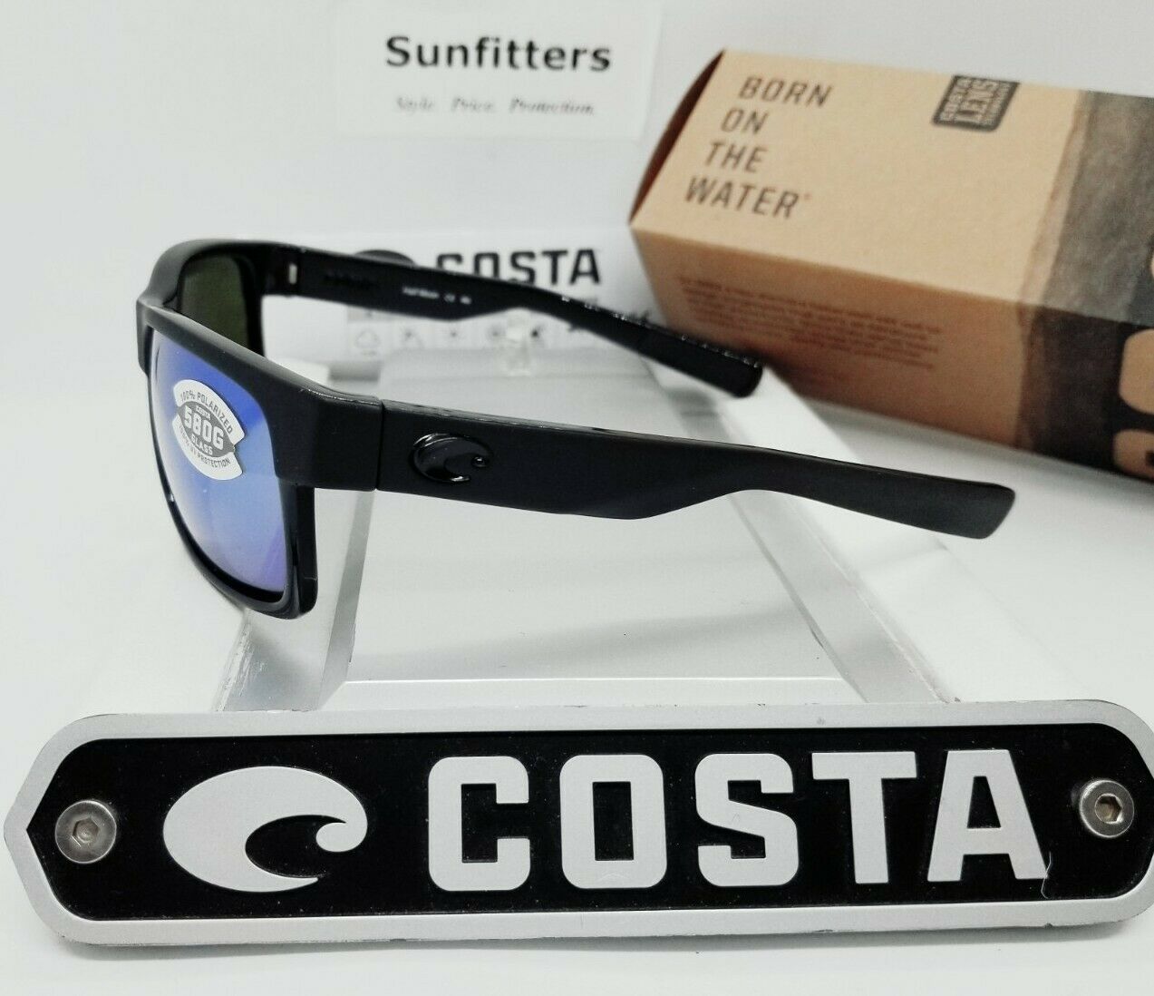 Costa Del Mar Half Moon Sunglasses - Shiny Black/Blue Mirror 580G